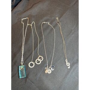 Set of 4 Necklaces Charm Pendant Blue Gemstone Music Note Circles